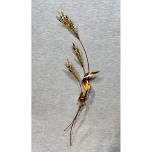 Vtg‎ Gold Wheat Stalk Metal Brass Copper Wall Art Sculpture Rustic Farmhouse